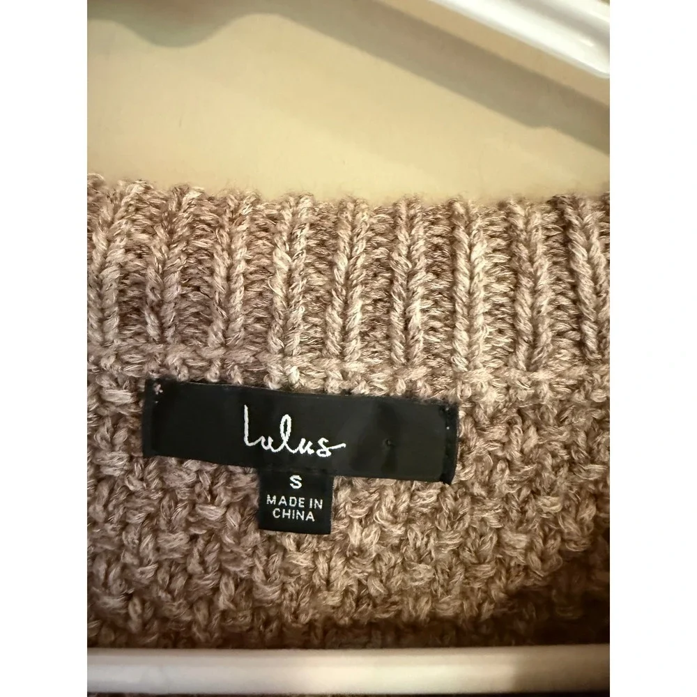 Lulus Women Tan Marled Chunky Knit Sweater Textured Crew Neck Pullover Small